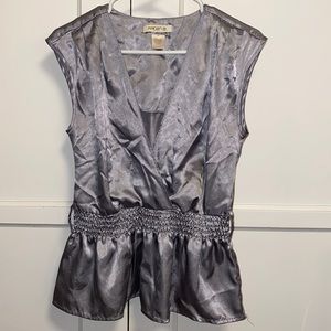 Arden B. Medium Silver Shimmer Faux Wrap Top